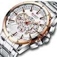 thumbnail image 3 of Reloj de negocios con correa de acero para hombre, reloj de cuarzo con calendario, luminoso, multifuncional, de seis pines, 3 of 5