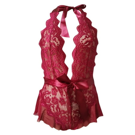 adviicd Push Up Lingerie For Women Women Lingerie Bodysuit Lace Teddy Snap Crotch One Piece Underwire Red S