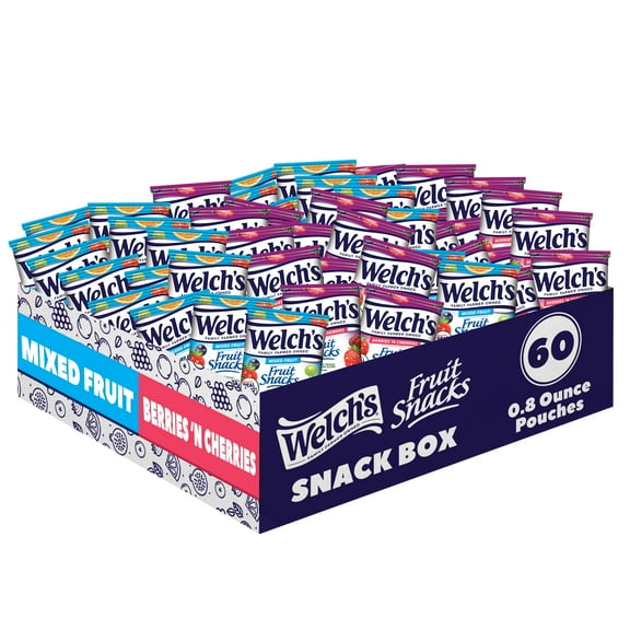 2 x - Welch's Fruit Snacks, Mixed Fruit Snack Box, Gluten Free, 0.8oz Snack Packs (Pack of 60)
