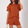 thumbnail image 4 of Two Piece Sets for Women 2026 Spring Summer Ruffle Sleeve Lounge Matching Shorts Set Casual Beach Vacation Clothes Ginger S, 4 of 7