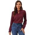 thumbnail image 1 of Blusa con cuello con volantes Allegra K Burdeos Talla XL, 1 of 6