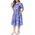 thumbnail image 4 of Agnes Orinda Women's Plus Size Dress Floral Print Crew Neck Tulip Short Sleeve Flowy Summer Midi A Line Dresses with Pocket 3X Blue Purple, 4 of 6