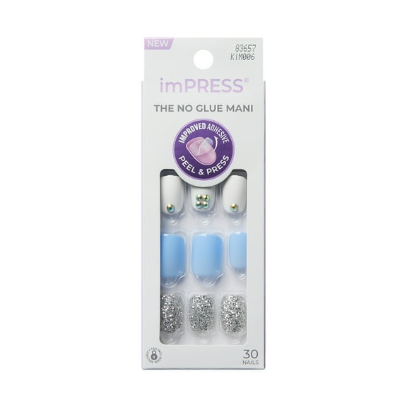 KISS imPRESS Design  Press on Nails, I'd Rather Be, White, Short Squoval, 30 Count