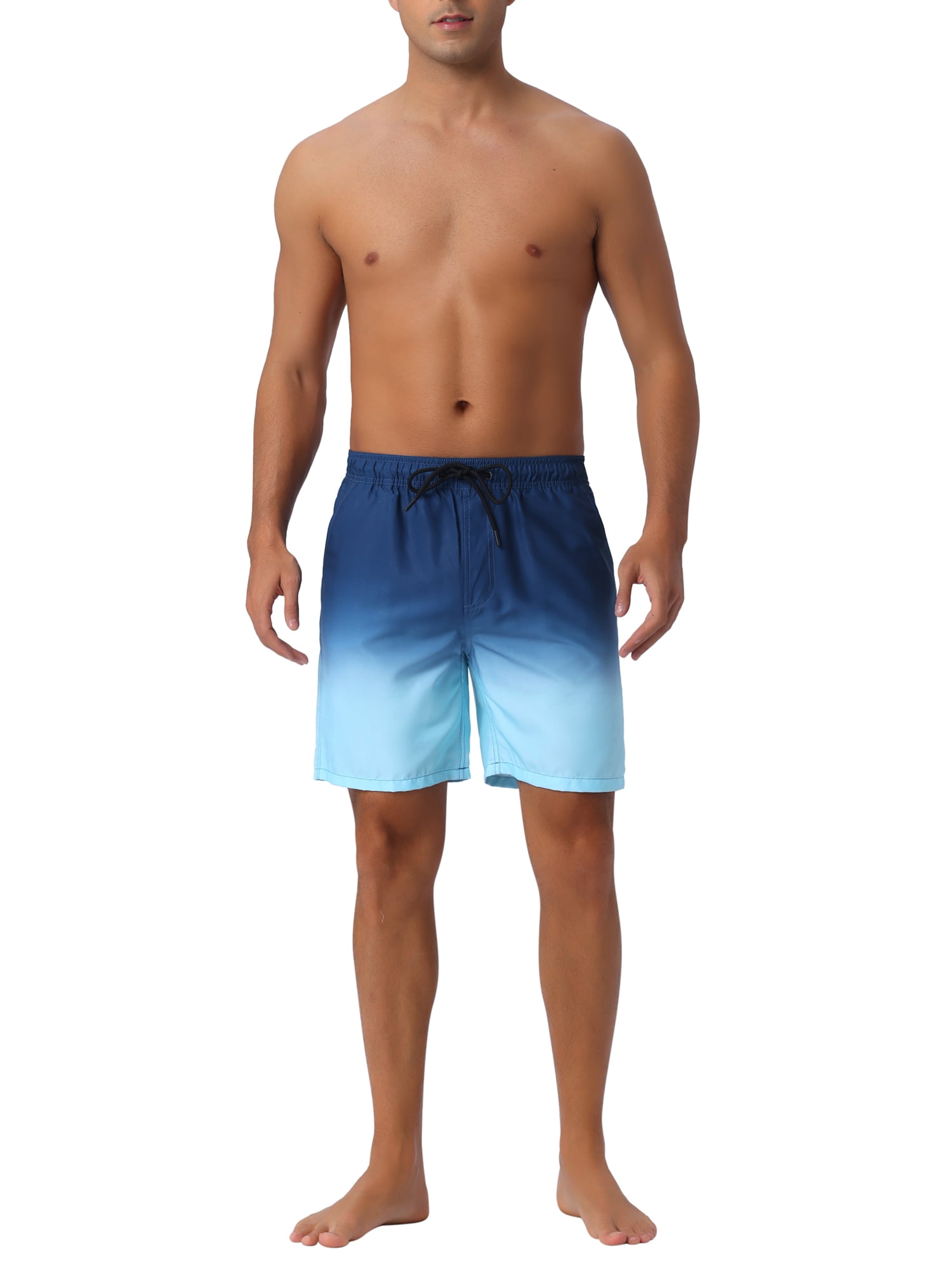 INSPIRE CHIC Father's Day Men's Gradient Color Drawstring Elastic Waist Lining Summer Swimming Trunks 32 Dark Blue