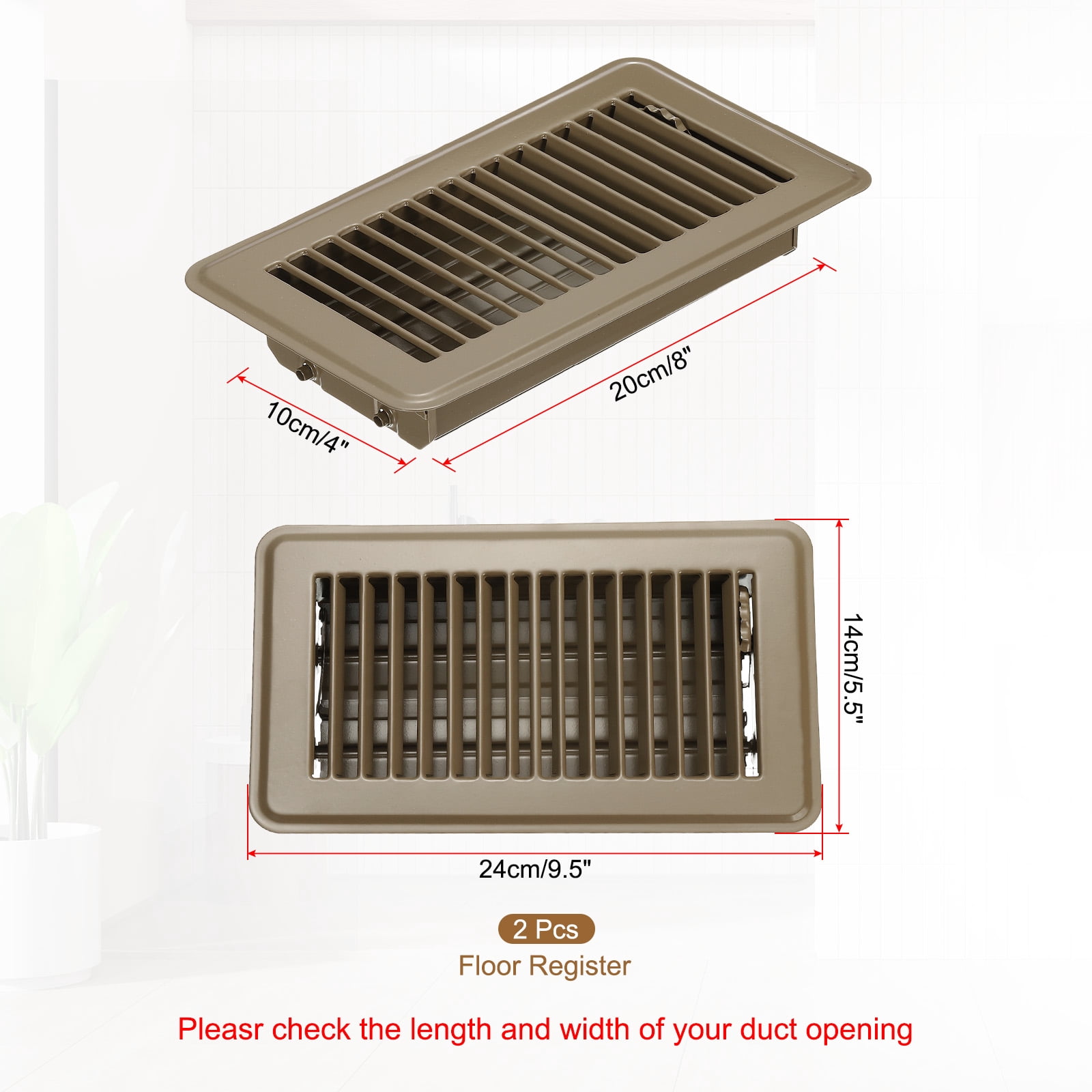 Uxcell 8 x 4 Inch Floor Register, 2pcs Heavy Duty Air Vent Cover Adjustable Floor Grates, Brown