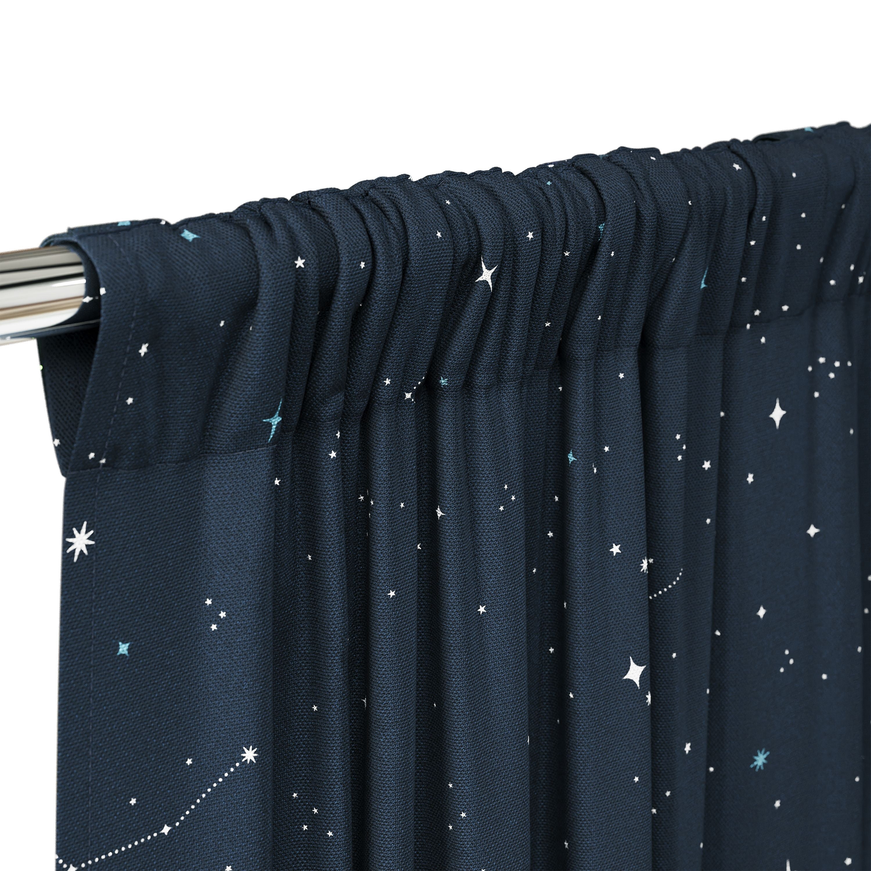 Mainstays Kids Dark Navy Printed Glow in the Dark Blackout Rod Pocket with Back Tabs Single Curtain Panel, Star Constellations Print, 38" W x 84" L