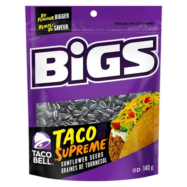 BiGS TACO BELL Taco Supreme Flavour Sunflower Seeds - High in Fibre - No Artificial Colours or Flavours 140 g