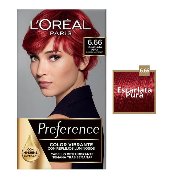 Tinte para cabello L'Oréal Preference 6.66 escarlata pura rojo muy intenso
