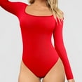 thumbnail image 7 of OQQ Women's 1 Piece Bodysuits Ribbed One Piece Square Neck Long Sleeve Bodysuits, 7 of 7