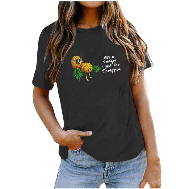 Camiseta suelta con estampado elegante para mujer Blusa de manga corta con cuello redondo Tops casuales OAVQHLG3B Store lin121212