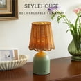 thumbnail image 2 of Stylehouse 12" Green Rattan Rechargeable LED Lamp, 2 of 9
