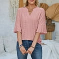 thumbnail image 6 of pimelu Womens Tops Summer Tops Lightweight Hollow out Ruffle Sleeve Tunic Tops Summer Trendy Solid Tee Tops Girls V-Neck Elbow-Length Blouses, 6 of 6