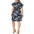 thumbnail image 3 of Agnes Orinda Women's Plus Dress Floral Tie Waist Layered Sleeve V Neck Summer Dresses 3X Navy Blue, 3 of 5
