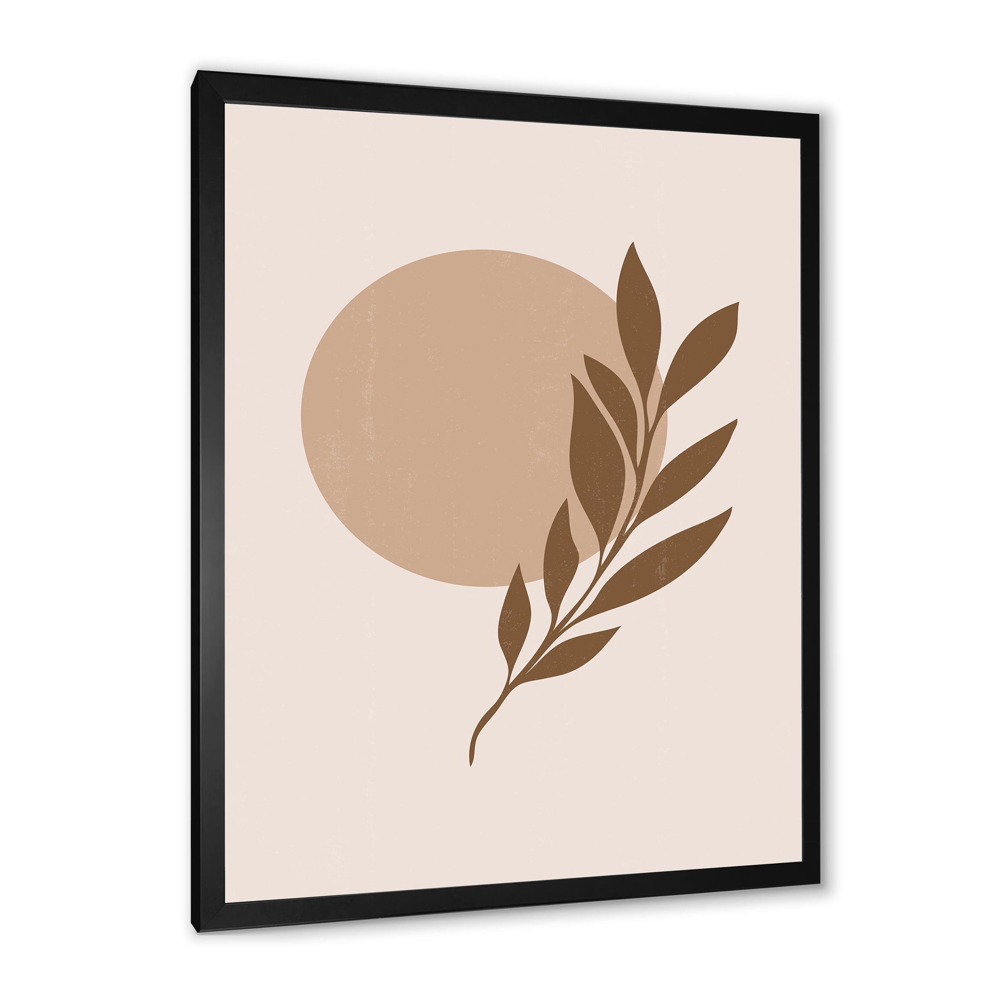 Designart 'Abstract Terracotta Moon and Sun With Tropical Leaf' Modern Framed Art Print