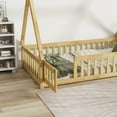 thumbnail image 3 of Miniyam Twin Floor Bed for Kids with House Frame, Guardrails and Lockable Door, Natural, 3 of 7