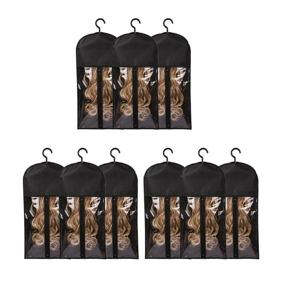 9PCS Hair Extension Holder Wig Storage for Multiple Wigs Holder Wig Bags with Hanger Hair Extension Storage Black