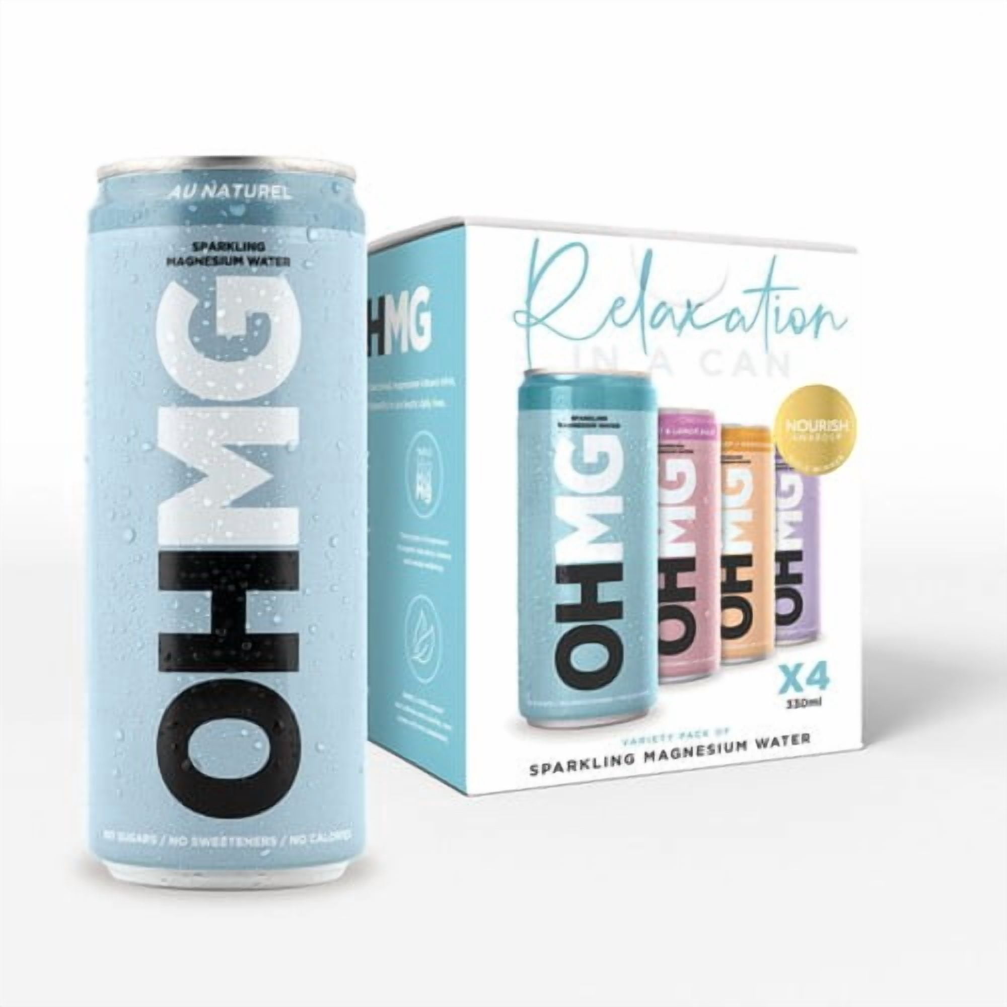 OHMG Variety sparkling magnesium water 4 x 330ml, British Import (Pack of 2)