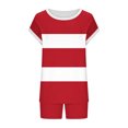 thumbnail image 4 of Two Piece Sets for Women Trendy Summer Pajamas Outfits Cap Sleeve Tops and Drawstring Shorts Loungwear (XL, Red 01), 4 of 5