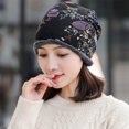 thumbnail image 1 of Autumn Winter Cap Soft Fashion Neck Warm Warmer Print Flower Beanie Velvet Bonnet Women Hat Bib Hats BLACK, 1 of 8
