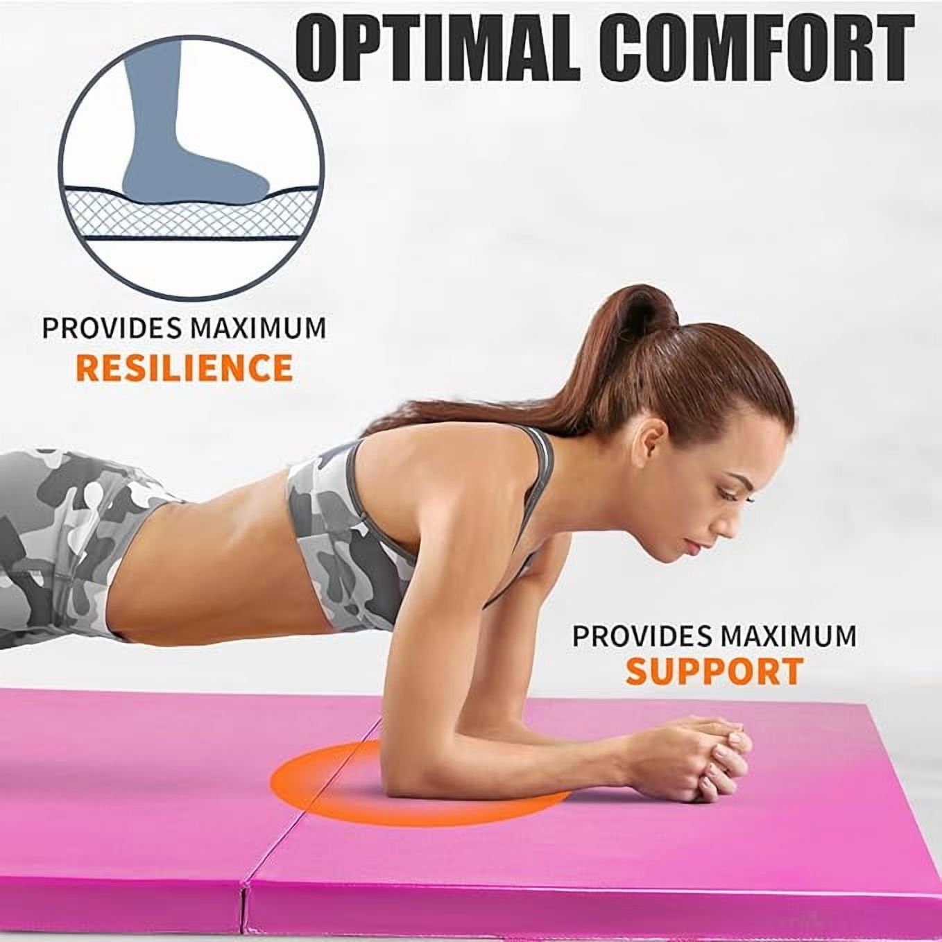 RitFit 3' x 6' Folding Gymnastics Mat with Carrying Handles for Yoga, Stretching, Core Workouts(Pink)