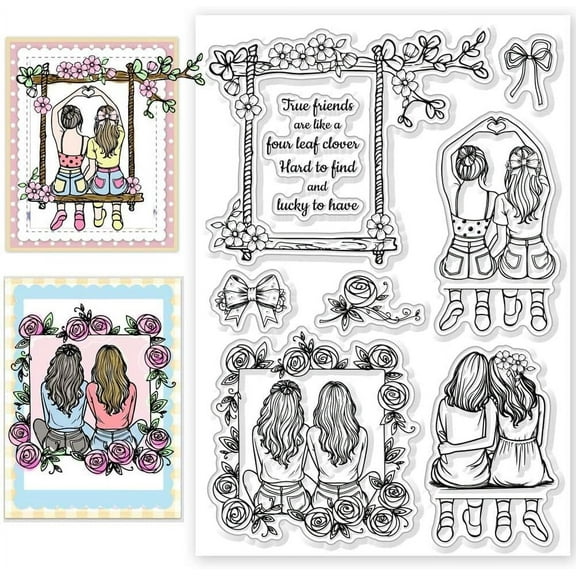Girls Friends Clear Stamps Flower Swing Silicone Transparent Stamp Friendship Silicone Stamps Seals for DIY DIY Scrapbooking Journaling Photo Album Decorative Card Making