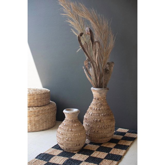Set de jarrones KALALOU 2 de madera tallada, indonesio, 15/30 cm
