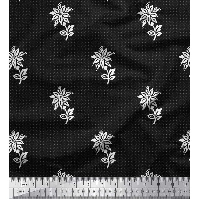 Soimoi Rayon Crepe Fabric Leaves & Floral Block Print Fabric by The Yard 46 Inch Wide