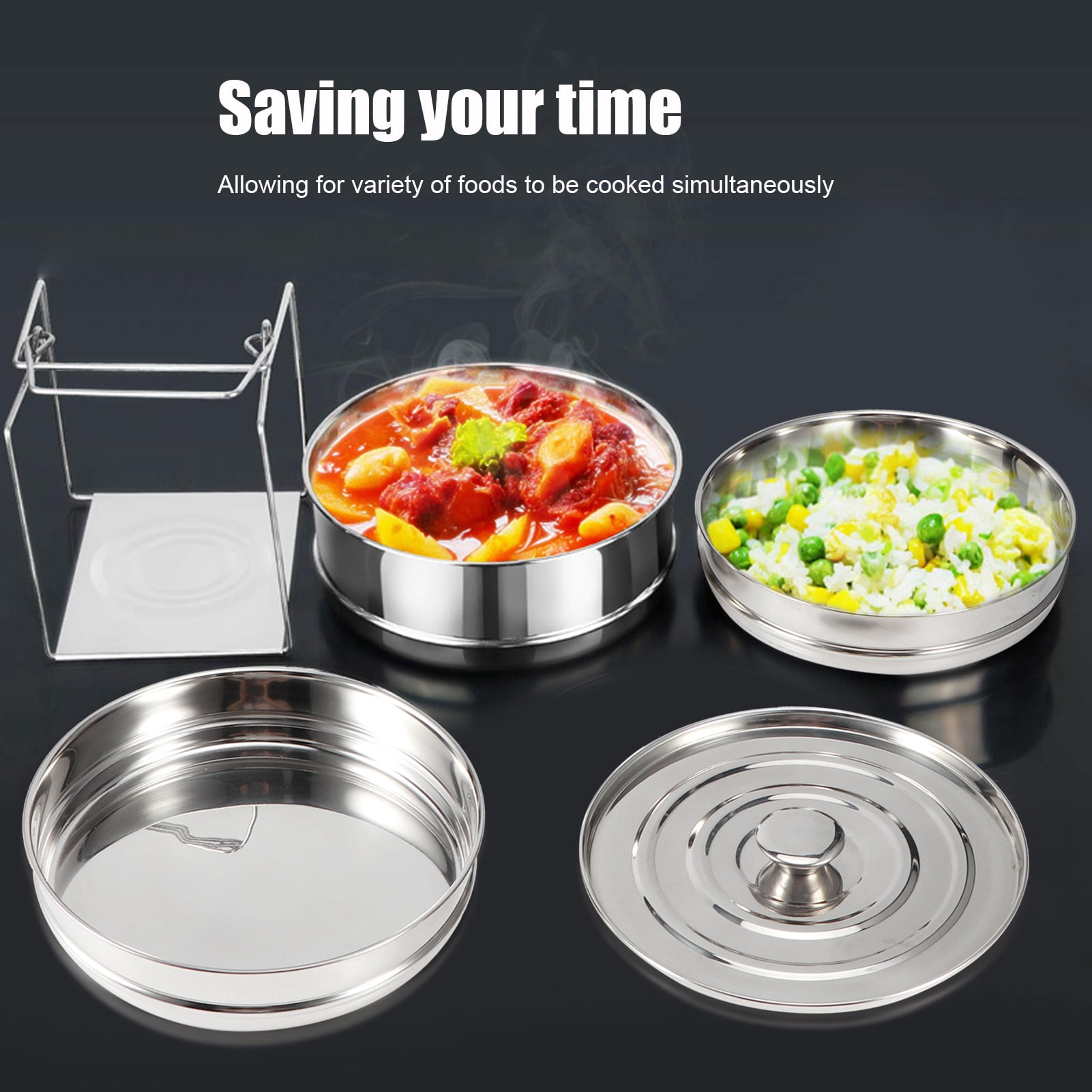 Steamer Basket,Steamer Pot, Stackable 3 Tier Stainless Steel Steamer Cooker Pot Set Cook Food Pressure Pot Accessories