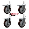 thumbnail image 2 of 5 Inch Maroon Poly Swivel 7/16 Inch Stem Caster Set with Total Lock Brake, 2 of 2