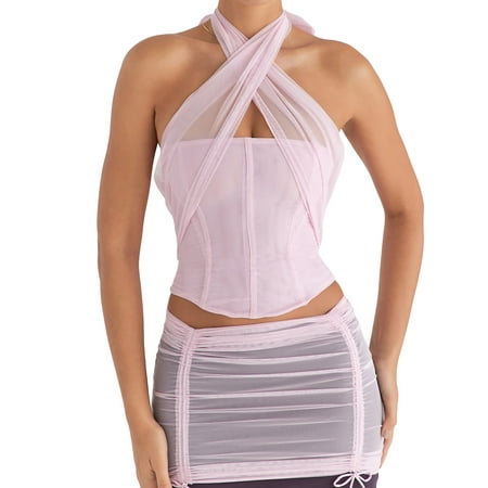 

Wassery Women Halter Tube Top Backless Hollow Crop Tank Corset Top Halter Neck Criss Cross Camisole Cut Out Cami Vest
