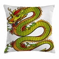 thumbnail image 1 of Dragon Throw Pillow Cushion Cover, Japanese Old Fashion Ancient Folk Myth Creature in Vibrant Toned Design, Decorative Square Accent Pillow Case, 20 X 20 Inches, Lime Green Marigold Red, by Ambesonne, 1 of 2