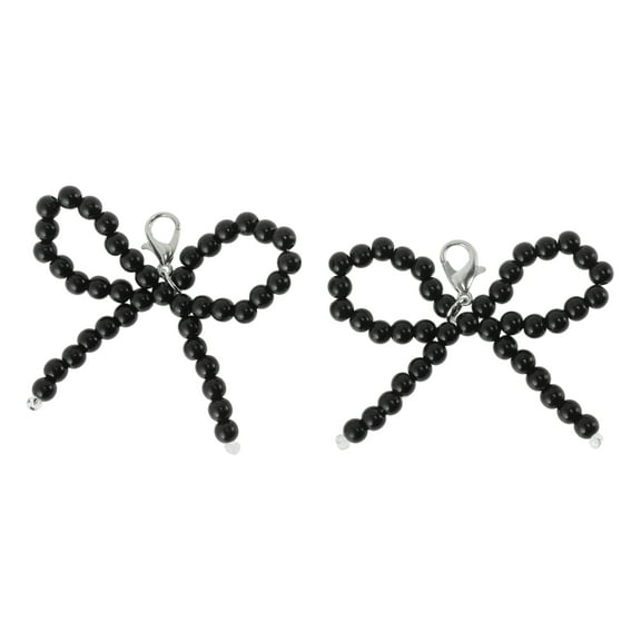 Unique Bargains 1 Pair Shoelace Charms Faux Pearl Bow Fashion Shoe Accessories Black