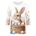 thumbnail image 5 of Idoravan Shirts for Women Graphic Tees Ladies' Casual Easter print Round-neck Three quarter Sleeve T-shirt Top, 5 of 5