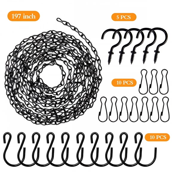MISSMILE Hanging Chain Set,197" Hanging Basket Chain with 10pcs S Hooks,10pcs Connector Hooks and 5pcs Eye Hook for DIY Hanging Pendant Chains to Hang Bird Feeders,Planters,Lanterns and Ornaments