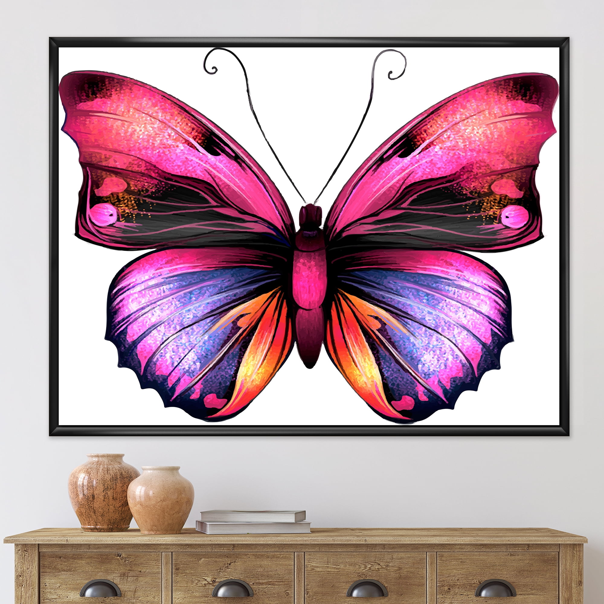 Designart 'Portrait Of Bright Pink Butterfly' Modern Framed Canvas Wall Art Print