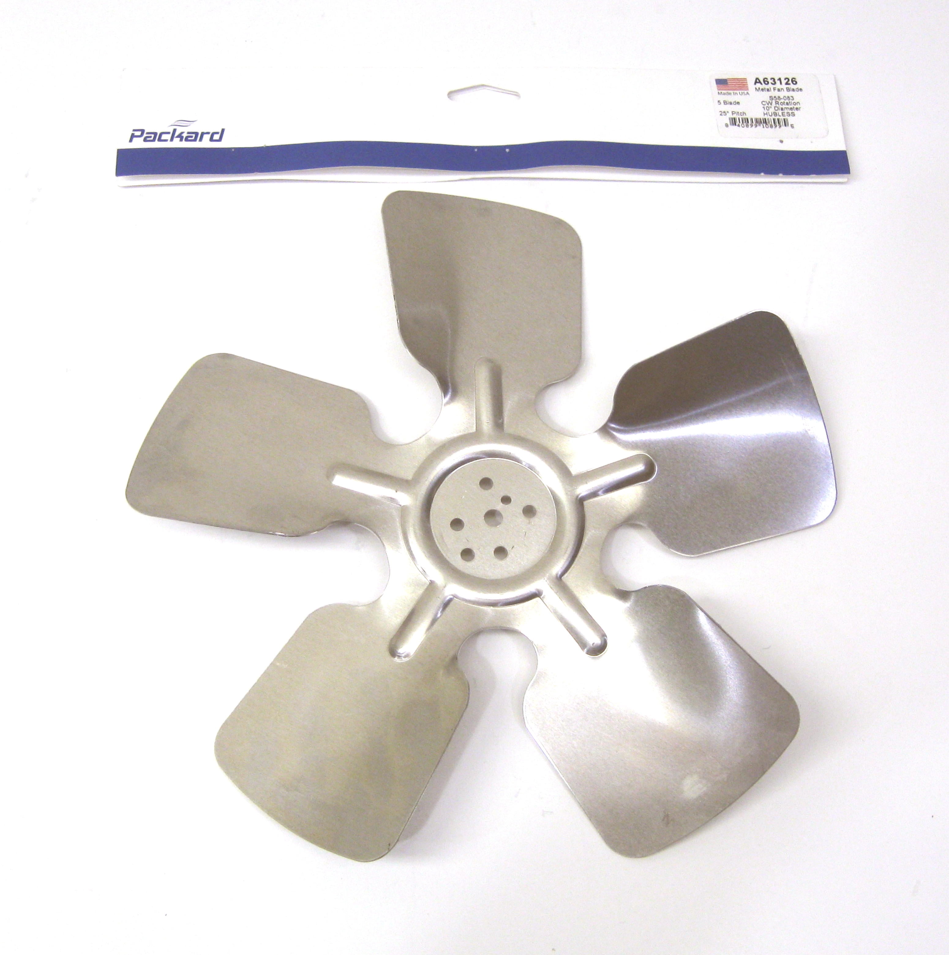 A63126 Metal Fan Blade 10" Diameter 5 Blades CW 25 Degree Hubless