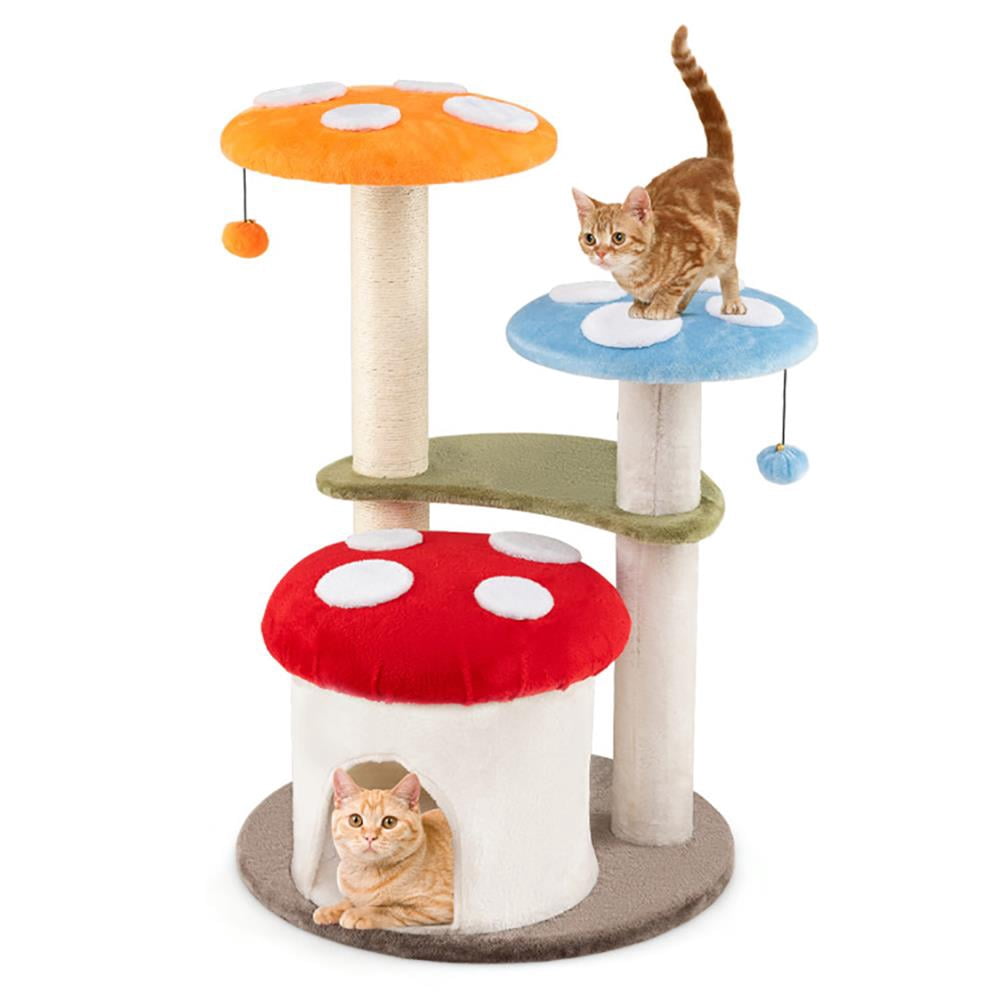Resenkos Cat Scratching Tower,Cat Tree, 35 Inch Tall Cat Tower with Sisal Scratching Posts Cat Condo and Padded Platforms-Multicolor