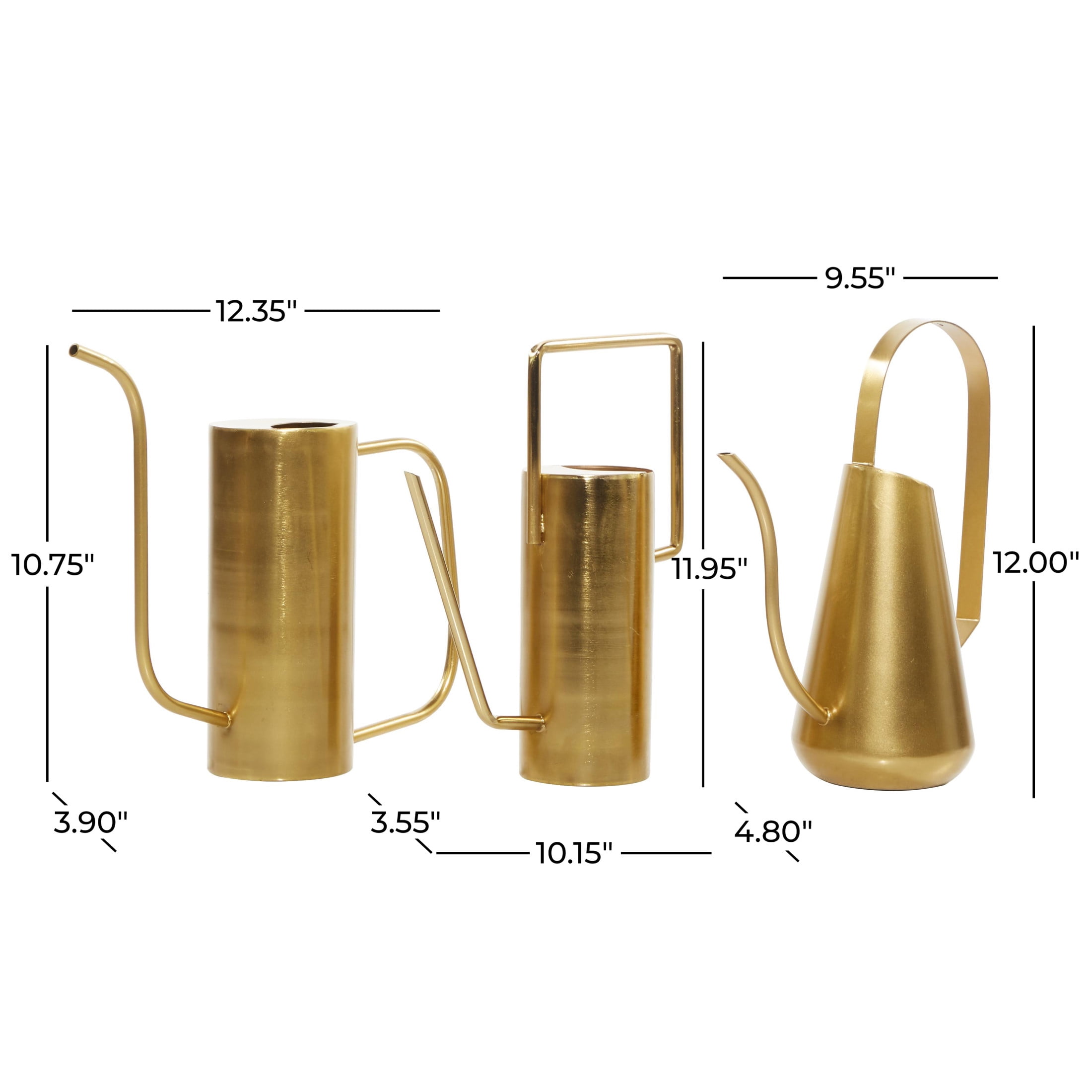 DecMode 12", 12", 11"H Gold Metal Watering Can Planter (3 Count)