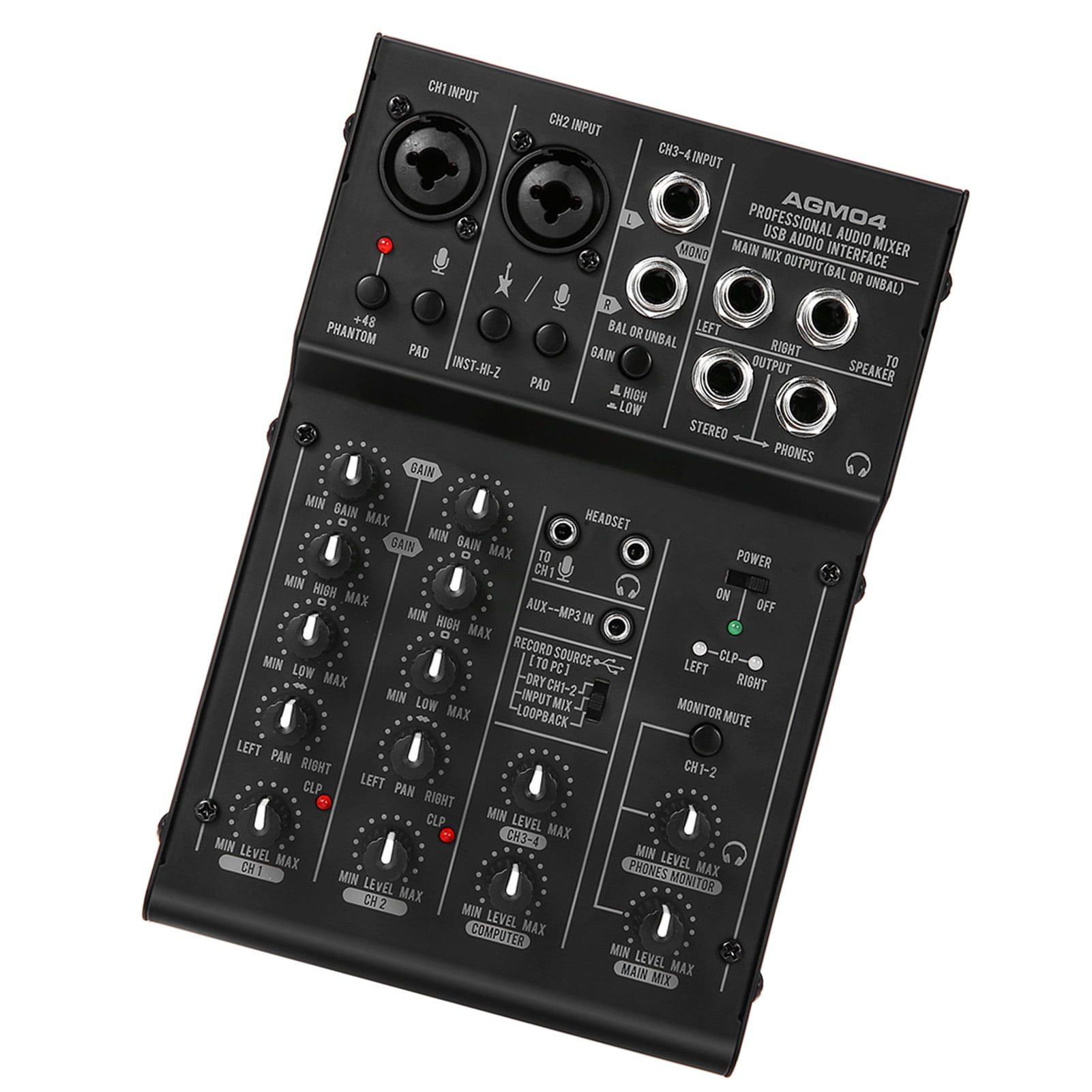 4Channel Mini Mixing Console Digital Audio Mixer 2band EQ Builtin