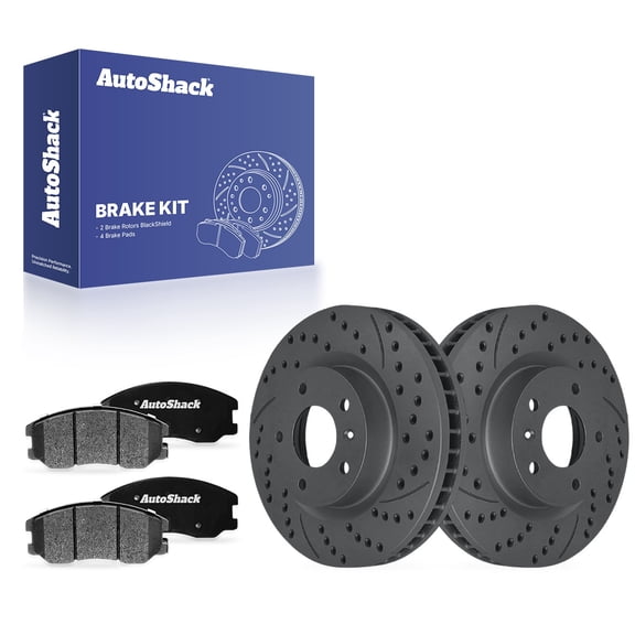 AutoShack Front Brake Rotors & Ceramic Pads for Chevrolet, Equinox 2007-2009, AWD FWD V6 3.4L 3.6L - Coated Drilled & Slotted - Black Matte Finish - BlackShield - 11.65" (296 mm), 5-Lug