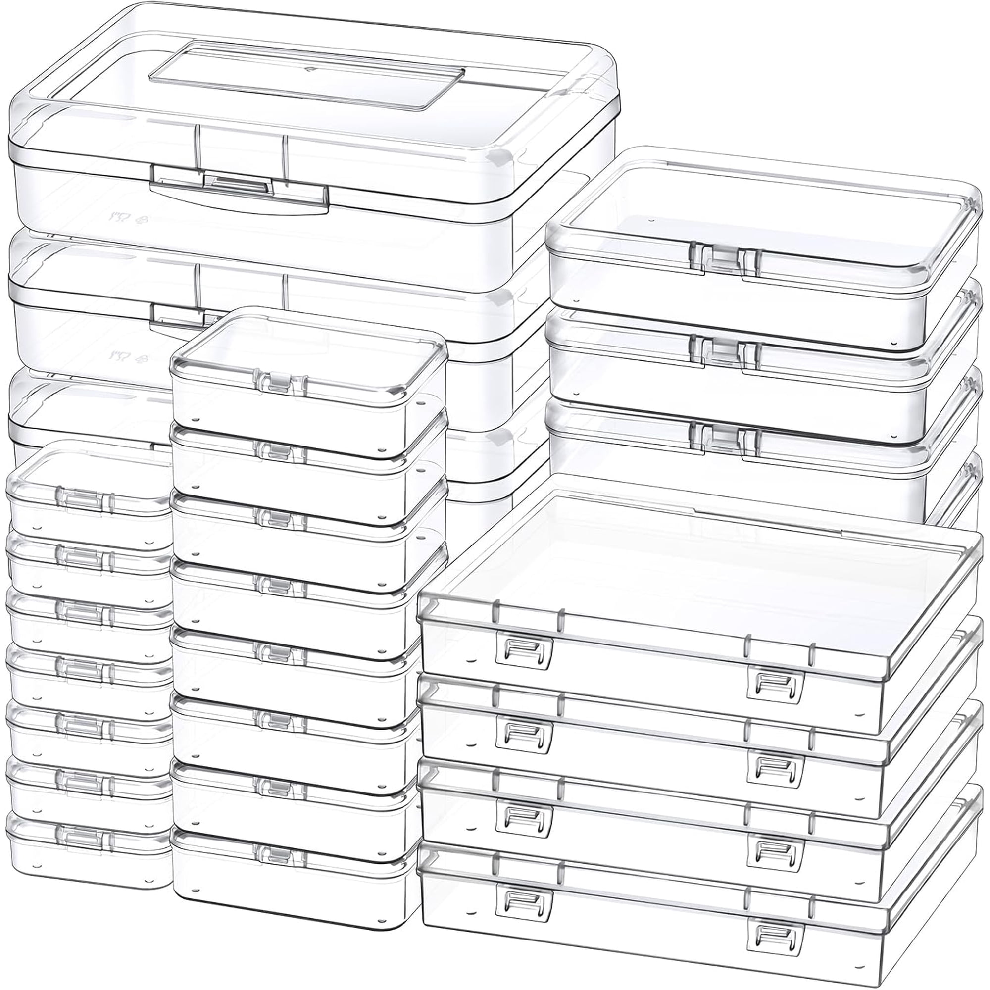 Small Plastic Storage Containers with Lids 5 Sizes 28 Pack | Mini Bead and Organizers Rectangular Items Organizer Boxes Hinged Lids Labels for Craft Jewelry