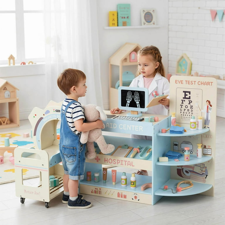 Costway Wooden Doctor Play Set for Kids Pretend Play Clinic with