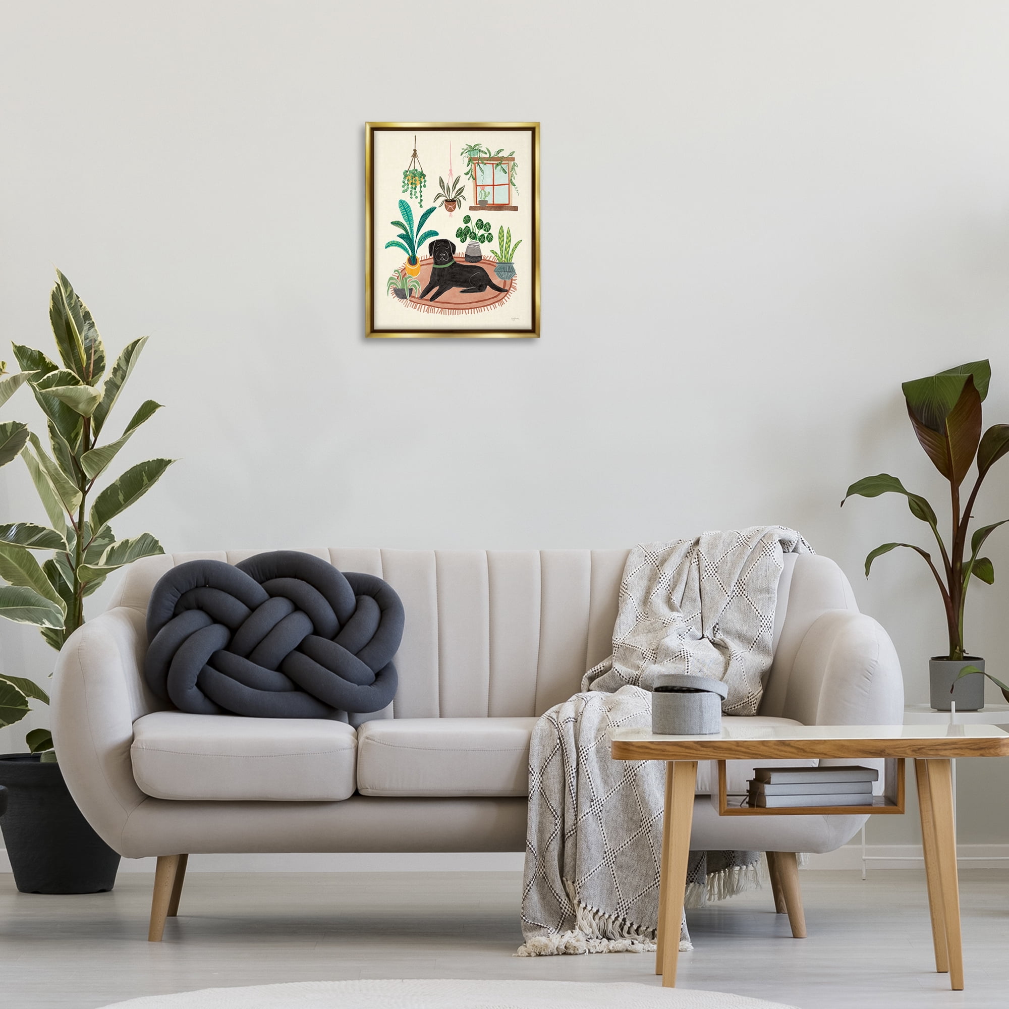 Stupell Industries Fun Dog & House Plants Animals & Insects Painting Gold Floater Framed Canvas Art Print Wall Art, 17 x 21