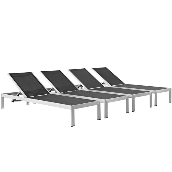 Ergode Shore Chaise Outdoor Patio Aluminum Set of 4 - Silver Black