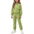 thumbnail image 3 of WAVSUF Girls Sweatshirt Outfits Long Sleeve Jacket and Jogger Sweatpants with Pockets Fall Casual Warm Sets 2 Piece Green 2, 3 of 8