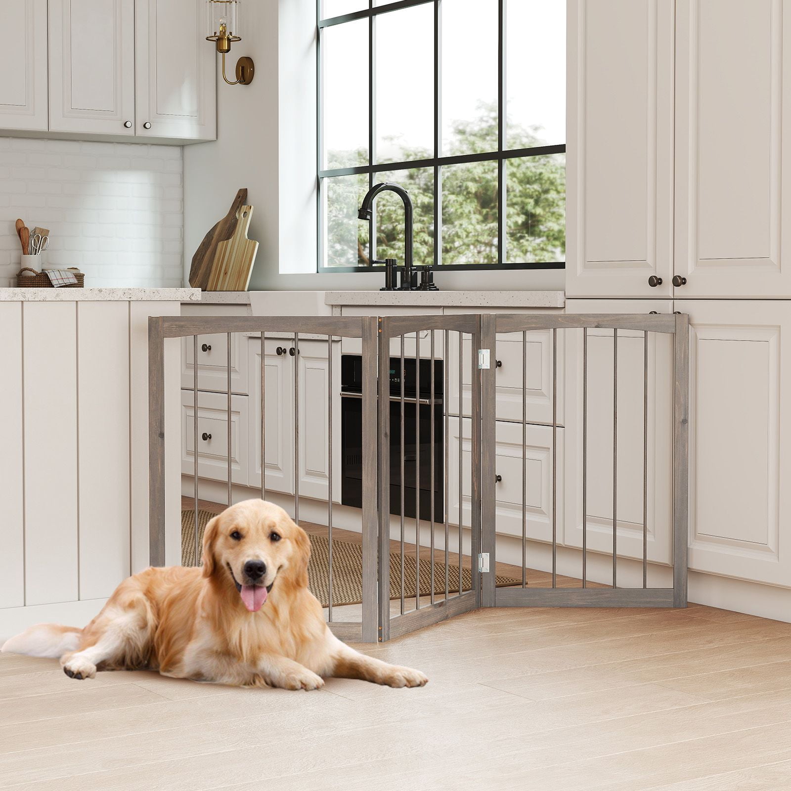 30 Inch Tall Wooden Pet Fence 3 Panel Foldable Gate for Cats Small Medium Dogs
