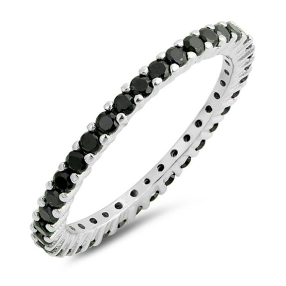 CHOOSE YOUR COLOR Black CZ Thin Stackable Elegant Ring .925 Sterling Silver Band Female Size 10