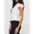 thumbnail image 6 of Women Y2K Lapel Cap‑Sleeve Crop Blouse, Ruched‑Front Tie‑Back Slim‑Fit Button‑Down Going‑Out Tops, 6 of 20