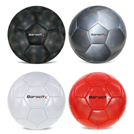 Barocity Iridescent Soccer Balls Set of 4 – Black Silver White and Red Official Match Ball with Reflective Hex Pattern Sport Soccer Balls for Indoor Outdoor Training and Practice Games - Size 5