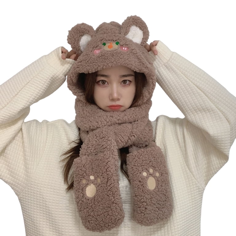 Women\'s Winter Hoodie Hat/Scarf/Gloves Set Soft Plush Thick Warm Hat Winter Warm Women Hoodie Hat/Scarf/Gloves Set Soft Plush  main image 2